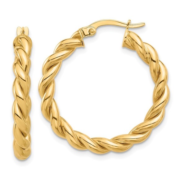 14k Polished Twisted Hoop Earrings - Picture 1 of 4